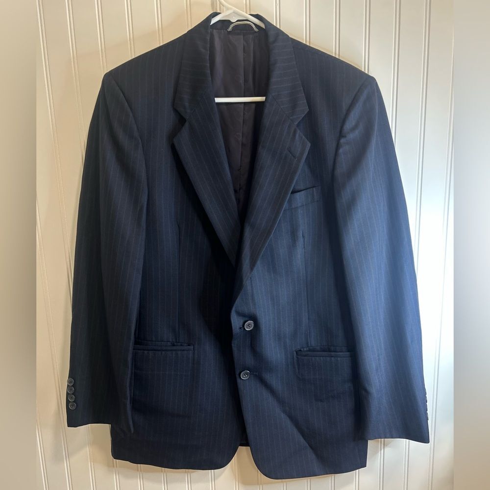 Gristian Dior Navy Pinstripe Men's Suit Jacket